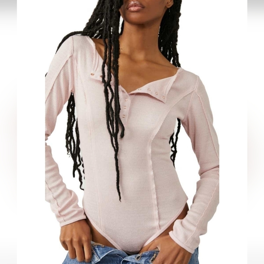 Free People Sloane Thermal Bodysuit in Peach Necture•XS